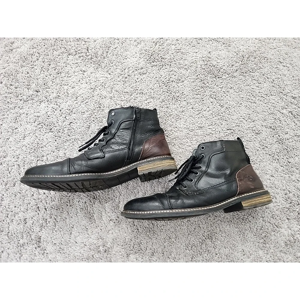 Bullboxer Leather Ankle Boots Mens 12 Black Leather Lace Up Side Zipper Cap Toe